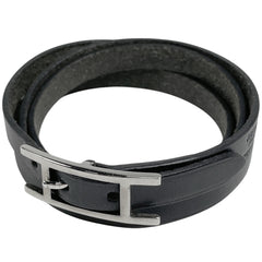 エルメス アピ 3 ブレスレット 腕輪 3連 4連 ブレスレット レザー シルバーメッキ ブラック シルバー レディース ブランド品（アクセサリー） 【中古】bracc