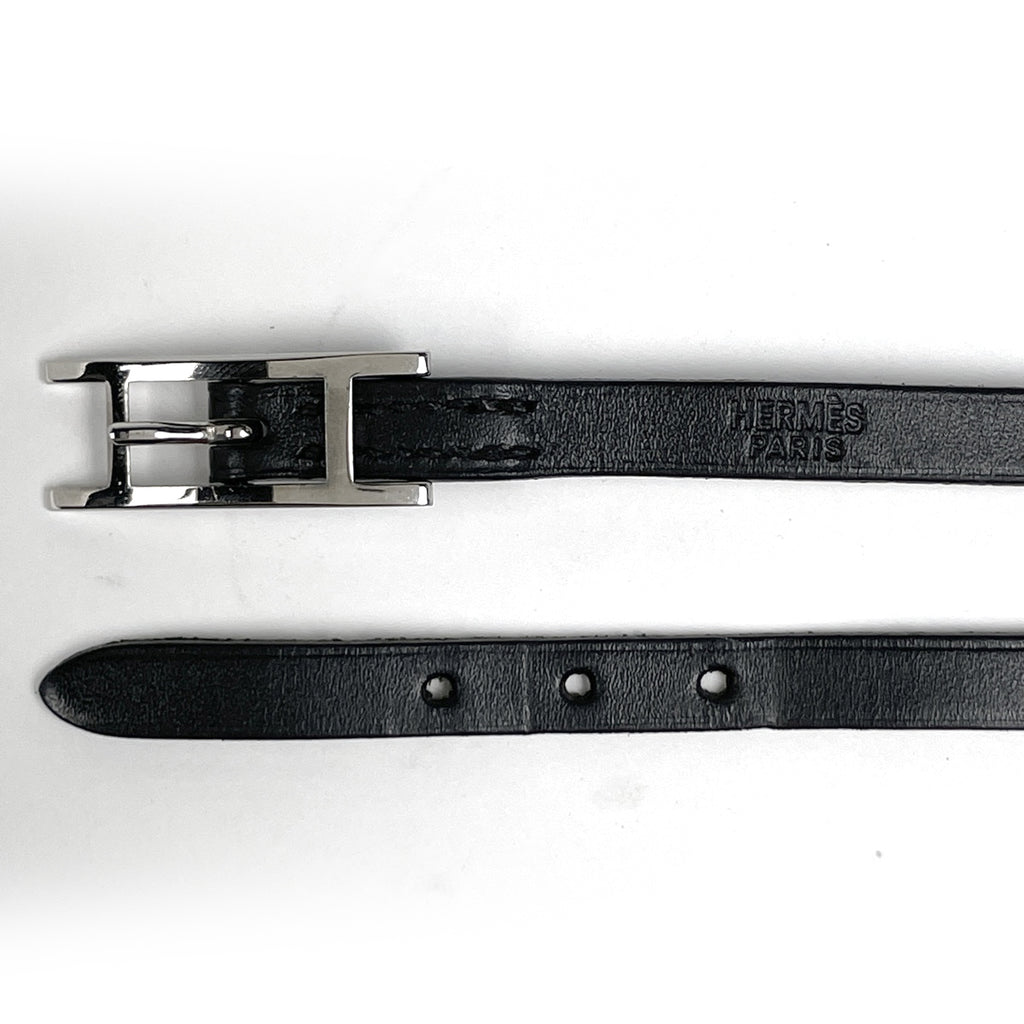 エルメス アピ 3 ブレスレット 腕輪 3連 4連 ブレスレット レザー シルバーメッキ ブラック シルバー レディース ブランド品（アクセサリー） 【中古】bracc