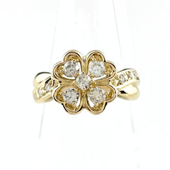 クローバーモチーフ デザインリング リング 8号 K18 ダイヤモンド レディース ノンブランドジュエリー 【中古】nbjwl