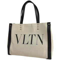 ヴァレンチノ ロックスタッズ トートバッグ VLTN ロゴ ハンドバッグ トートバッグ キャンバス アイボリー ブラック レディース ブランド品（バッグ・小物） 【中古】brbag