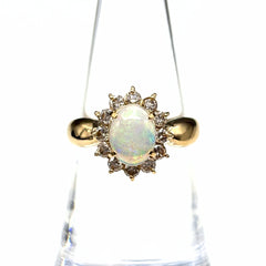 オパール デザインリング YG イエローゴールド 指輪 メレダイヤ リング 13号 K18 オパール ダイヤモンド レディース ノンブランドジュエリー 【中古】nbjwl