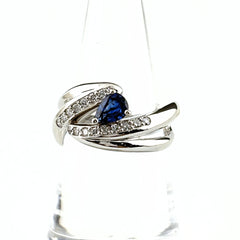 サファイア デザインリング プラチナ 指輪 メレダイヤ リング 14.5号 Pt900 サファイア ダイヤモンド レディース ノンブランドジュエリー 【中古】nbjwl