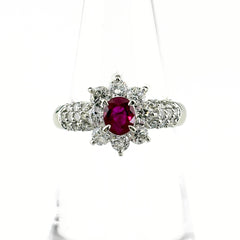 フラワーモチーフ デザインリング プラチナ 指輪 ルビー メレダイヤ リング 12号 Pt900 ルビー ダイヤモンド レディース ノンブランドジュエリー 【中古】nbjwl