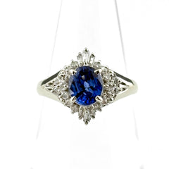 サファイア デザインリング プラチナ メレダイヤ 指輪 リング 10号 Pt900 サファイア ダイヤモンド レディース ノンブランドジュエリー 【中古】nbjwl