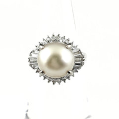 パール デザインリング プラチナ 指輪 メレダイヤ 真珠 リング 12.5号 Pt850 パール ダイヤモンド レディース ノンブランドジュエリー 【中古】nbjwl