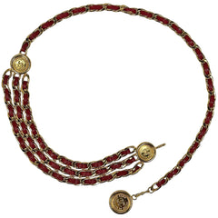 シャネル ココマーク チェーン ベルト 3連 コイン ベルト GP レザー ゴールド レッド レディース ブランドバッグ・小物 【中古】brbag