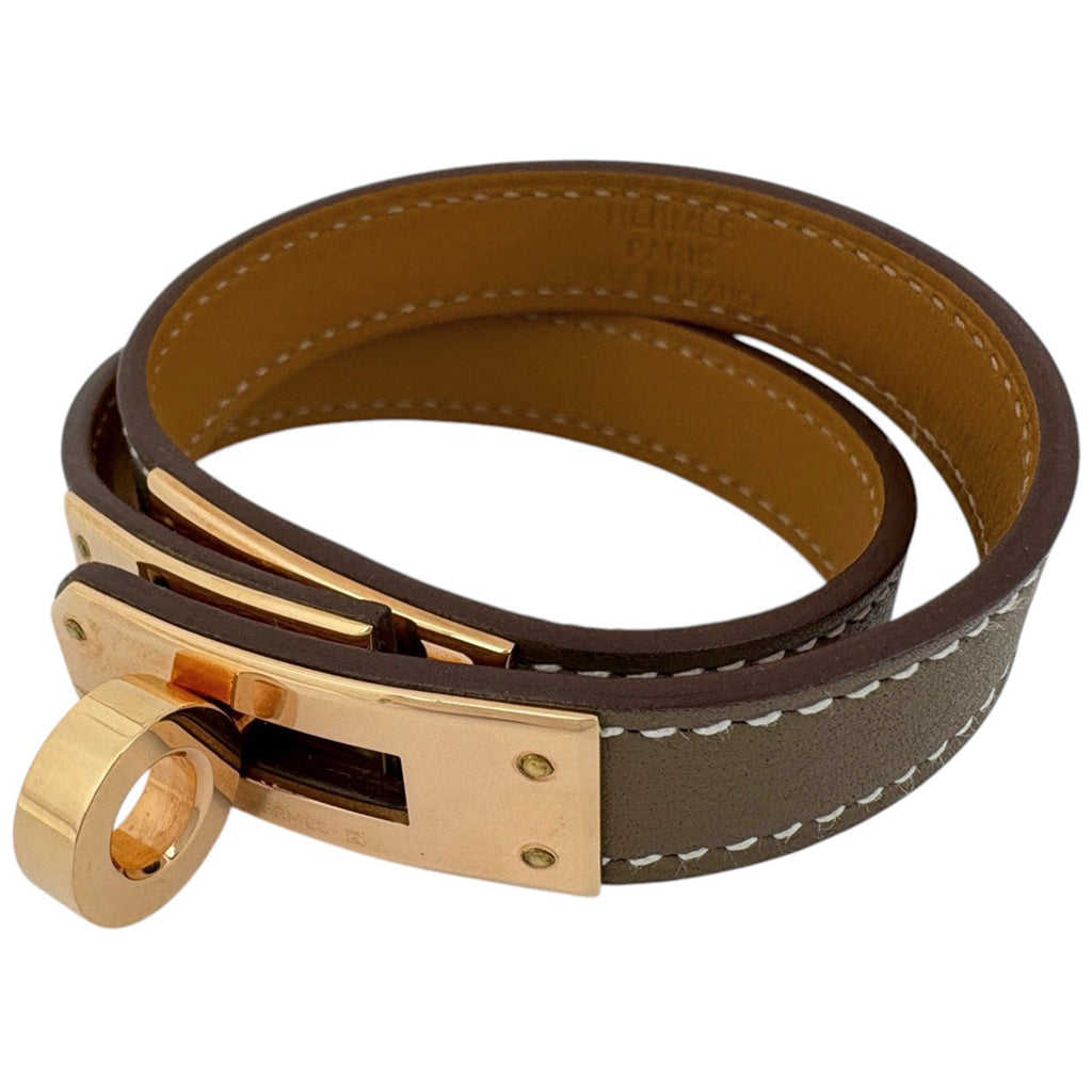 エルメス ケリー ドゥブルトゥール ブレスレット 2連 バングル ブレスレット レザー エトゥープ レディース ブランドアクセサリー 【中古】bracc