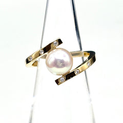 タサキ ア ファインバランスリング YG イエローゴールド 指輪 パール 真珠 メレダイヤ リング 750 パール ダイヤモンド レディース ブランドジュエリー 【中古】brjwl