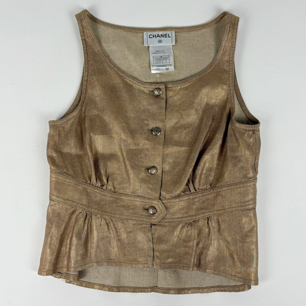 シャネル ココマークボタン ジャケット セット ベスト 05P アウター テーラードジャケット リネン シルク ゴールド レディース ブランドアパレル 【中古】brapp