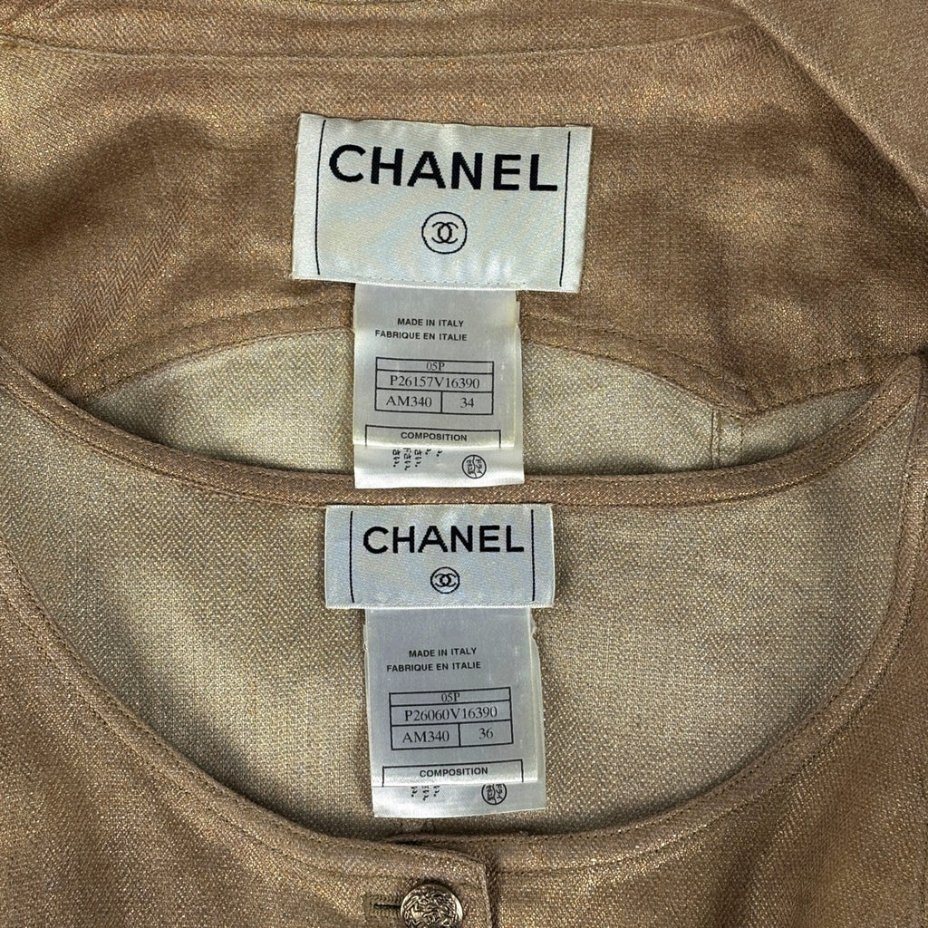 シャネル ココマークボタン ジャケット セット ベスト 05P アウター テーラードジャケット リネン シルク ゴールド レディース ブランドアパレル 【中古】brapp