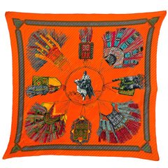 エルメス カレ 90 CUIRS DU DESERT 砂漠の革飾り プリーツ スカーフ シルク オレンジ マルチカラー レディース ブランドバッグ・小物 【中古】brbag