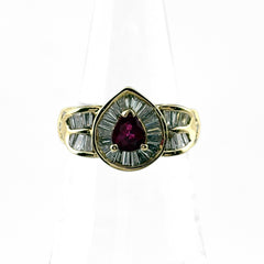 ルビー デザインリング YG イエローゴールド 指輪 メレダイヤ リング 13号 K18 ルビー ダイヤモンド レディース ノンブランドジュエリー 【中古】nbjwl