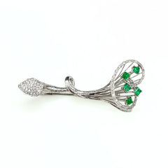 エメラルド デザインブローチ WG ホワイトゴールド メレダイヤ ブローチ K18 WG エメラルド レディース ノンブランドジュエリー 【中古】nbjwl