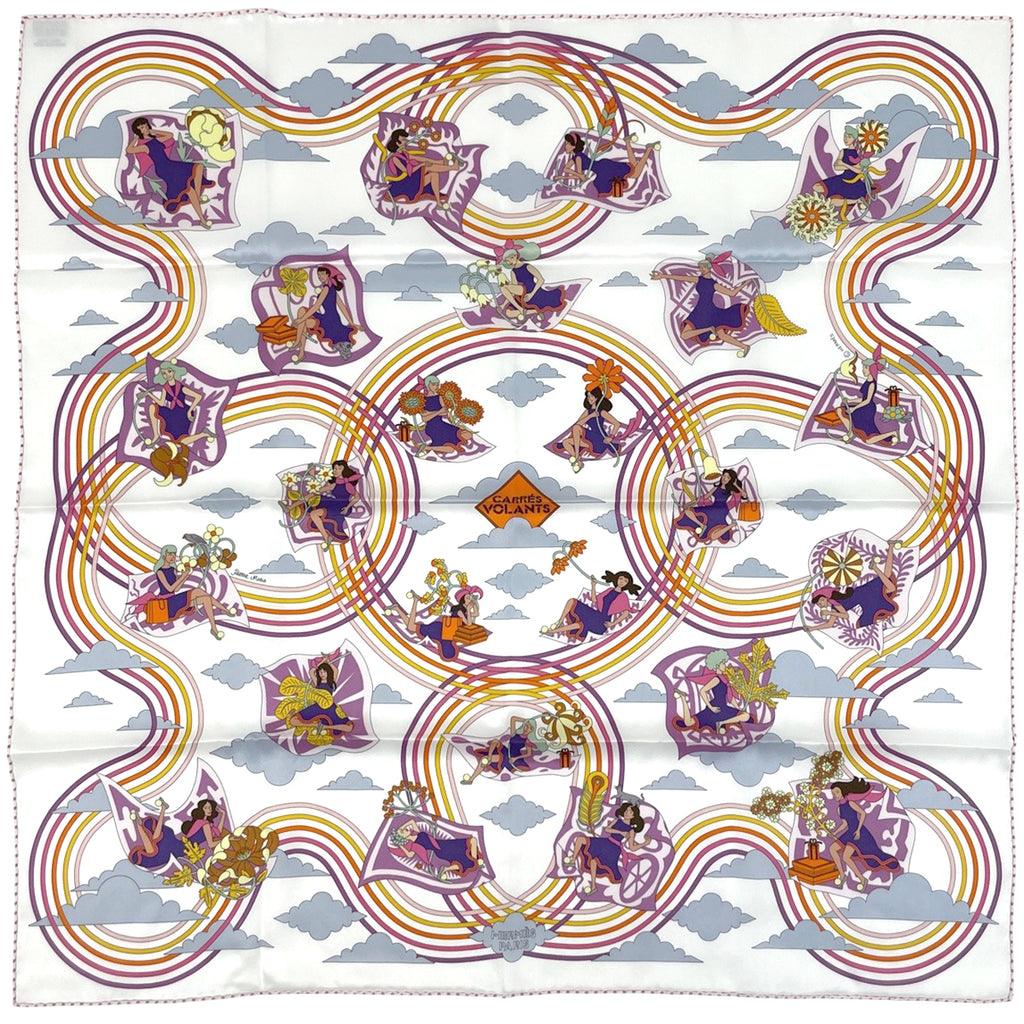 エルメス カレ 70 CARRES VOLANTS 空飛ぶカレ スカーフ シルク ホワイト マルチカラー レディース ブランドバッグ・小物 【中古】brbag