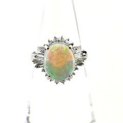 オパール デザインリング リング 10号 Pt900 オパール ダイヤモンド レディース ノンブランドジュエリー 【中古】nbjwl