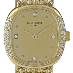 パテックフィリップ 腕時計 ゴールデンエリプス 4514/1 YG ダイヤモンド 手巻き シャンパンゴールド レディース 時計 【中古】【OH済】wtcbb