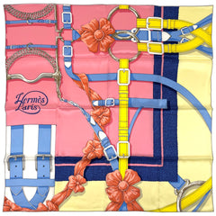 エルメス カレ 70 Grand Manege Detail グラン マネージュ デタイユ 大調教術 馬具 リボン スカーフ シルク ピンク マルチカラー レディース ブランドバッグ・小物 【中古】brbag