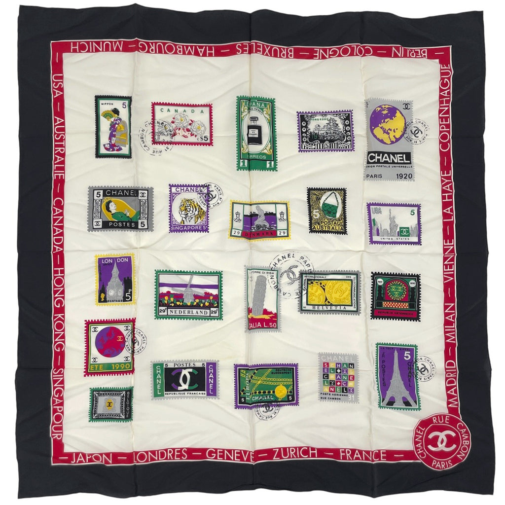 シャネル ココマーク スカーフ 切手 マトラッセ カメリア スカーフ シルク ホワイト マルチカラー レディース ブランドバッグ・小物 【中古】brbag