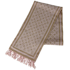 ルイ・ヴィトン モノグラム柄 マフラー フリンジ ラメ マフラー ウール カシミヤ 金属繊維 ピンク ゴールド レディース ブランドバッグ・小物 【中古】brbag