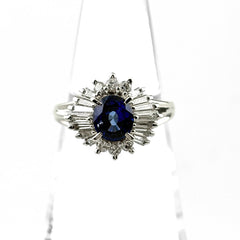 サファイア デザインリング リング 9号 Pt900 サファイア ダイヤモンド レディース ノンブランドジュエリー 【中古】nbjwl