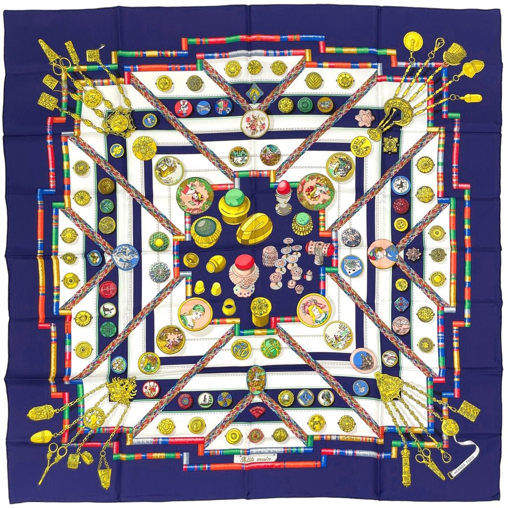 エルメス カレ 90 Pelile main お針子さん スカーフ シルク ネイビー マルチカラー レディース ブランドバッグ・小物 【中古】brbag