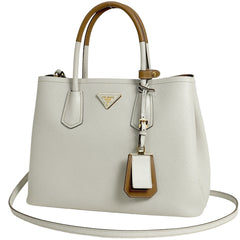 プラダ ドゥーブレ ミディアム ハンドバッグ 2WAY ショルダーバッグ ハンドバッグ サフィアーノレザー ホワイト ブラウン 1BG775 レディース ブランドバッグ・小物 【中古】brbag
