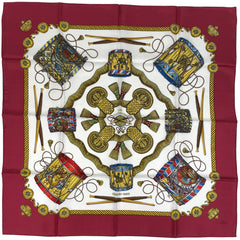 エルメス カレ 90 LES TAMBOURS タンブールの太鼓 王冠 スカーフ シルク レッド マルチカラー レディース ブランドバッグ・小物 【中古】brbag