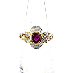 ルビー デザインリング プラチナ YG イエローゴールド 指輪 メレダイヤ ダイヤモンド リング 6号 Pt900 K18 ルビー レディース ノンブランドジュエリー 【中古】nbjwl