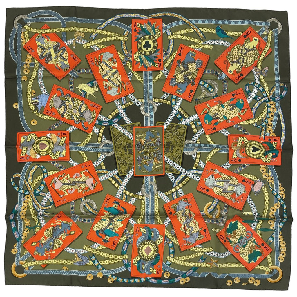 エルメス　カレ90　ハートのクイーン女王　シルク　トランプ　ホース　うさぎ バイセル公式】エルメス カレ 90 DAME DE COEUR A VOUS L'HONNEUR