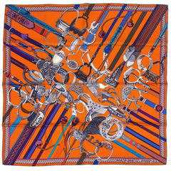 エルメス カレ 90 CONCOURS D'ETRERS エトリエの競演 スカーフ シルク オレンジ マルチカラー レディース ブランドバッグ・小物 【中古】brbag