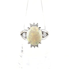 オパール デザインリング プラチナ 指輪 メレダイヤ リング 15号 Pt900 オパール ダイヤモンド レディース ノンブランドジュエリー 【中古】nbjwl