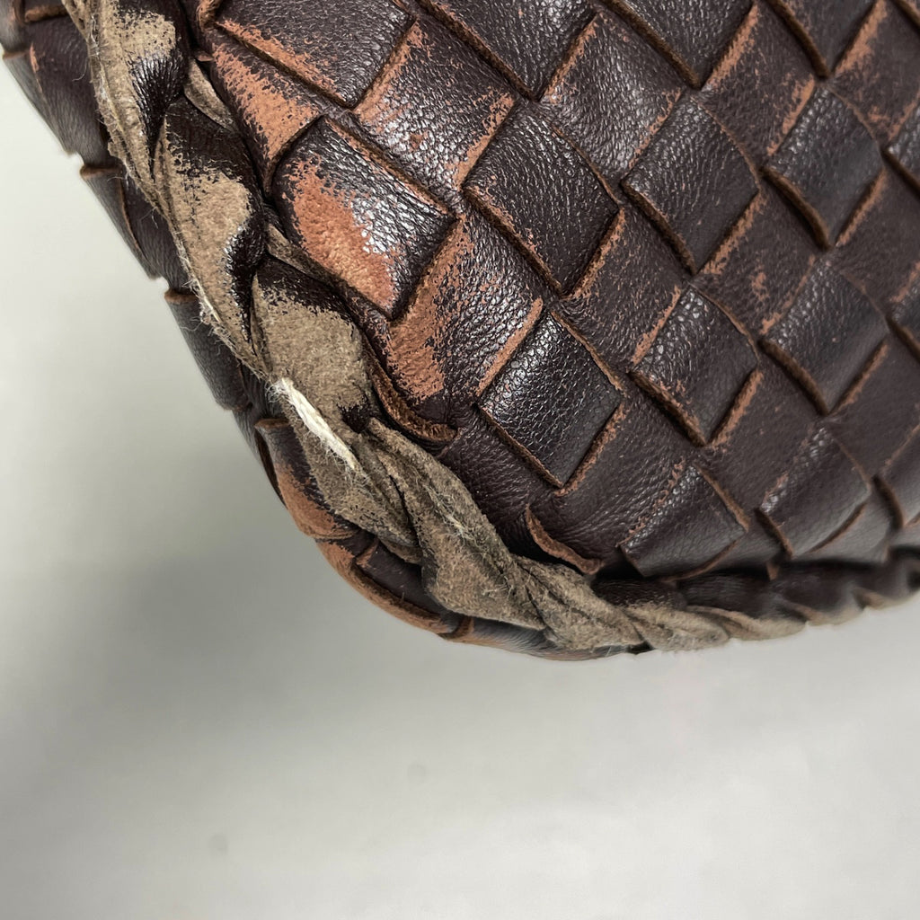 【美品】ボッテガヴェネタ　ショルダーバッグ イントレチャート　レザー　ブラウン BOTTEGA VENETA イントレチャート ホーボー レザーショルダーバッグ