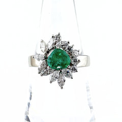 エメラルド デザインリング プラチナ メレダイヤ 指輪 リング 10号 Pt900 エメラルド ダイヤモンド レディース ノンブランドジュエリー 【中古】nbjwl