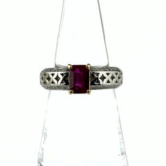 ルビー デザインリング プラチナ YG イエローゴールド メレダイヤ 指輪 リング 12号 Pt900 K18 ルビー レディース ノンブランドジュエリー 【中古】nbjwl