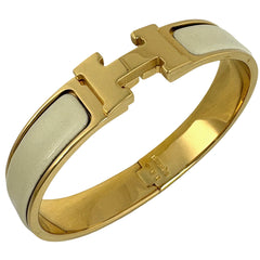 エルメス クリックH エナメルブレスレット クリッククラック バングル GP ゴールド ホワイト レディース ブランドアクセサリー 【中古】bracc