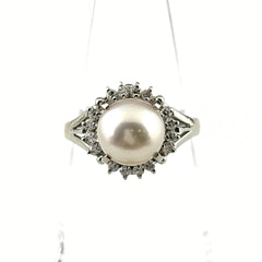 パール デザインリング プラチナ 指輪 真珠 リング 12号 Pt900 パール ダイヤモンド レディース ノンブランドジュエリー 【中古】nbjwl