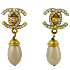 シャネル ココマーク ラインストーン イヤリング ターンロック スイング イヤリング GP フェイクパール ゴールド レディース ブランドアクセサリー 【中古】bracc
