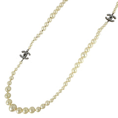 シャネル ココマーク フェイクパール ネックレス ロング ネックレス シルバーメッキ シルバー ホワイト レディース ブランドアクセサリー 【中古】bracc