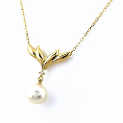 ミキモト パール デザインネックレス YG イエローゴールド 指輪 メレダイヤ 真珠 ネックレス K18 パール ダイヤモンド レディース ブランドジュエリー 【中古】brjwl