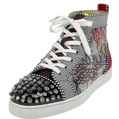 クリスチャンルブタン ロゴ ハイカット スニーカー スタッズ ラインストーン スパンコール 靴 スニーカー レザー シルバー レッド ブラック メンズ ブランドアパレル 【中古】brapp