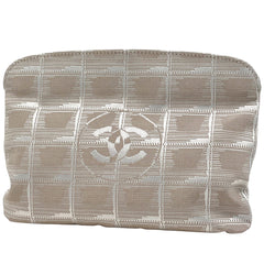 シャネル ニュートラベルライン ポーチ メイク コスメ 小物入れ 化粧ポーチ ナイロンジャガード ベージュ レディース ブランドバッグ・小物 【中古】brbag