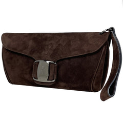 サルヴァトーレフェラガモ ロゴ クラッチバッグ セカンドバッグ クラッチバッグ スエード ダークブラウン 7645 レディース ブランドバッグ・小物 【中古】brbag