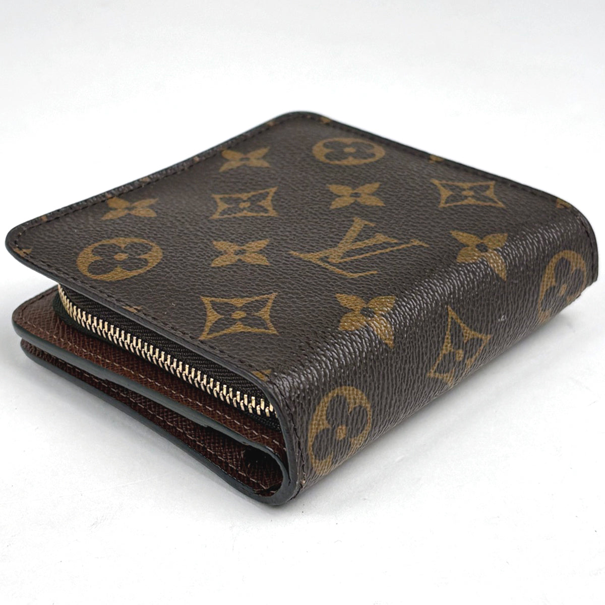 【美品】ルイヴィトン モノグラム コンパクトジップ 二つ折り財布 ブラウン ルイ・ヴィトン コンパクト ジップ 札入れ 小銭入れ 二つ折り財布