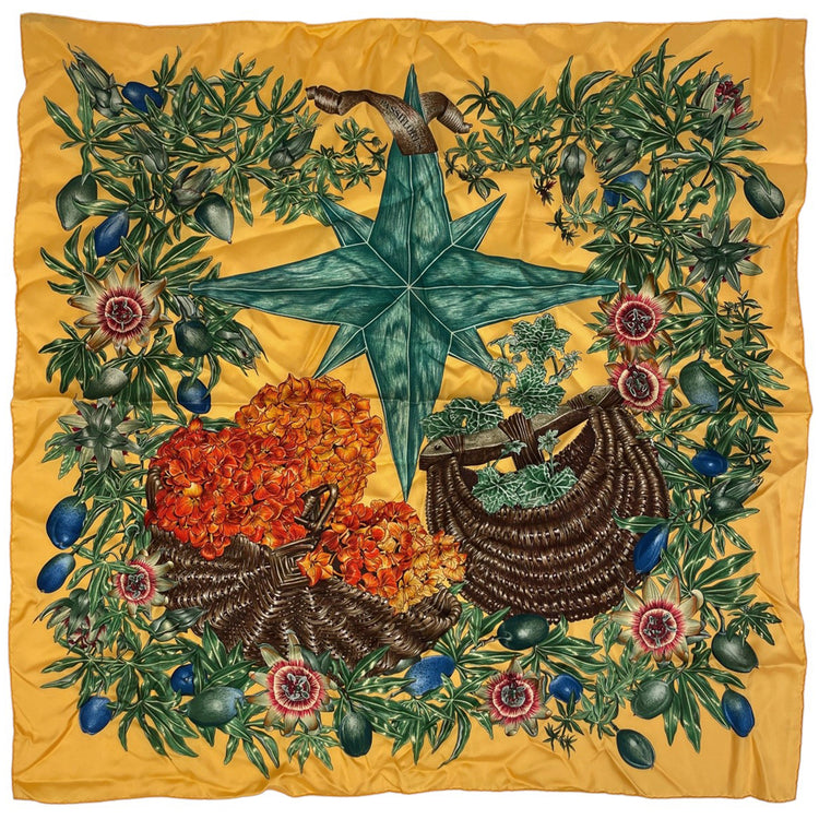 エルメス カレ 90 PASSIFLORES パッションフラワー スカーフ シルク イエロー マルチカラー レディース ブランドバッグ・小物 【中古】brbag