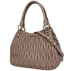 ミュウ ミュウ マテラッセ ハンドバッグ 2WAY ショルダーバッグ ギャザー ハンドバッグ レザー ピンクベージュ 5BE886 レディース ブランドバッグ・小物 【中古】brbag