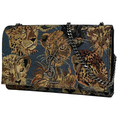 イヴ・サンローラン ロゴ チェーン ショルダーバッグ アニマル柄 YSL ゴブラン ショルダーバッグ キャンバス ブラウン ブルー ブラック 419373 レディース ブランドバッグ・小物 【中古】brbag