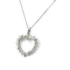 ハートモチーフ デザインネックレス WG ホワイトゴールド ペンダント メレダイヤ ネックレス K18 WG ダイヤモンド レディース ノンブランドジュエリー 【中古】nbjwl