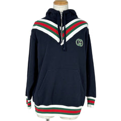 グッチ GGロゴ ハーフジップ パーカー フーディ 刺繍 ウェブ トップス パーカー コットン ネイビー メンズ ブランドアパレル 【中古】brapp