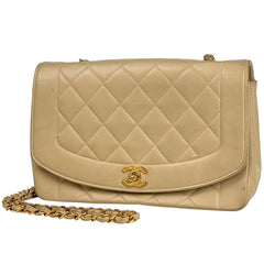 シャネル ダイアナ マトラッセ シングルフラップ チェーン ショルダーバッグ ココマーク ショルダーバッグ レザー ベージュ レディース ブランドバッグ・小物 【中古】brbag