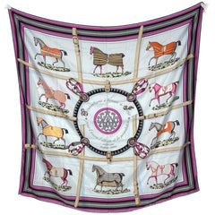 エルメス カレ 140 Couvertures et Tenues de Jour 馬着 editees pa スカーフ ショール シルク ライトブルー パープル レディース ブランドバッグ・小物 【中古】brbag